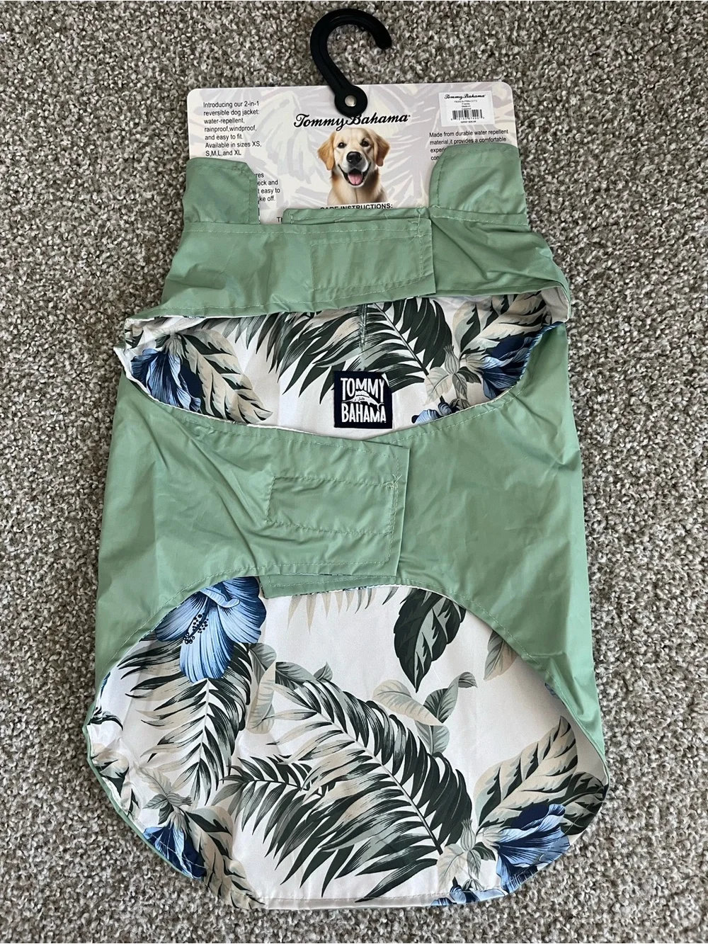 Tommy Bahama Green Reversible Water Repellent Dog Jacket